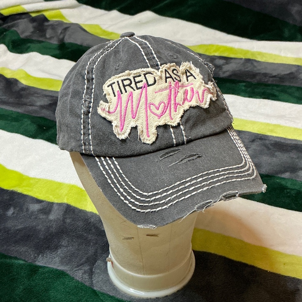 KBETHOS Gray Distressed Cap with Pink Embroidery
